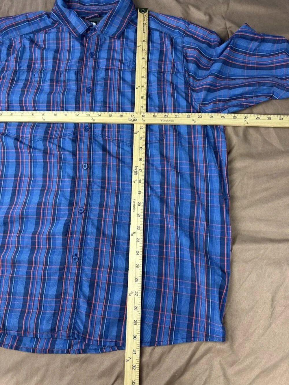 The North Face Men's XL Plaid Hiking Shirt Long Sleeve Button Up Blue Orange